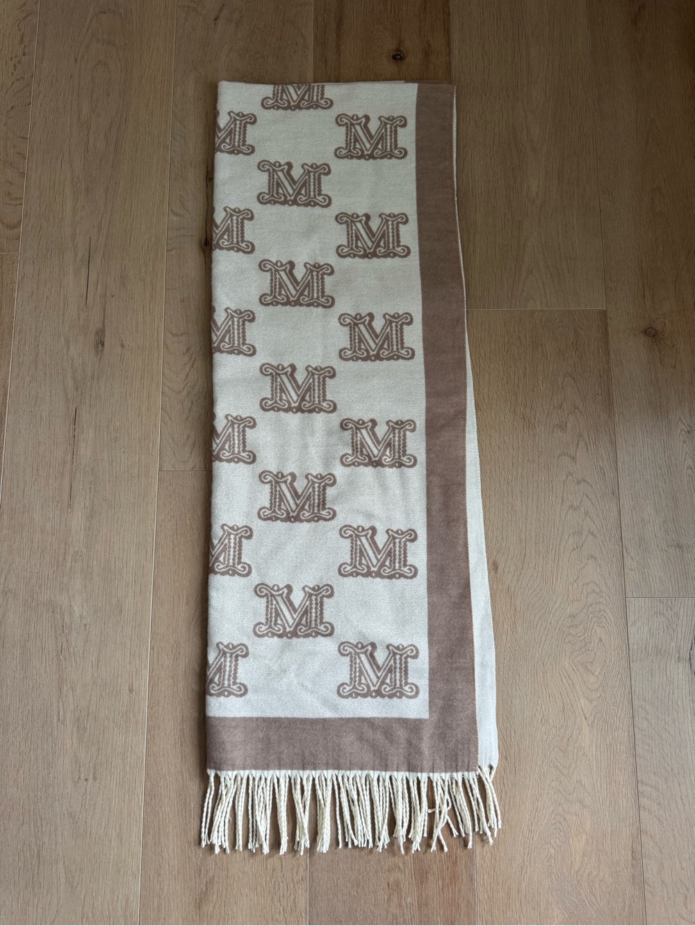 Monogrammed Cream and Brown Scarf